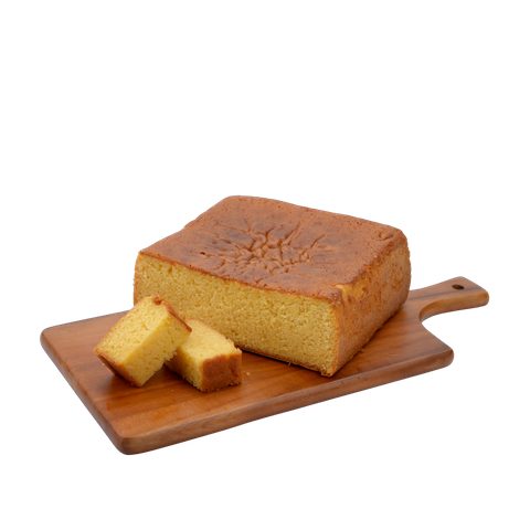 Kek Butter Cempedak, cut to show the layers