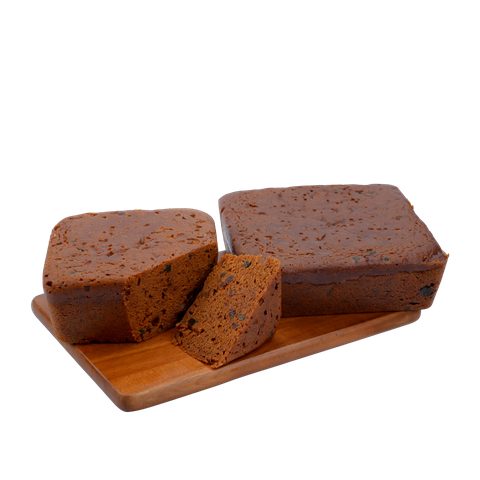 Kek Kukus Buah, cut to show the layers