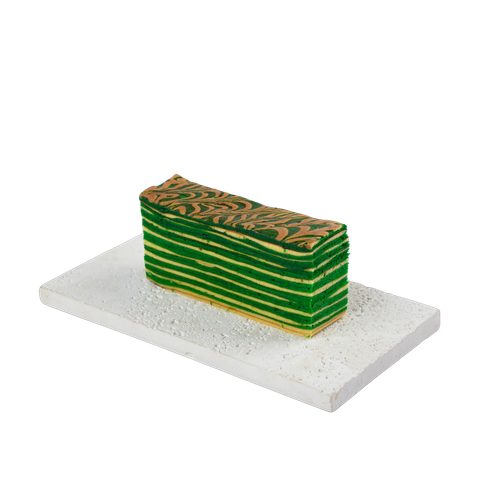 Kek Lapis Durian Musang King, cut to show the layers
