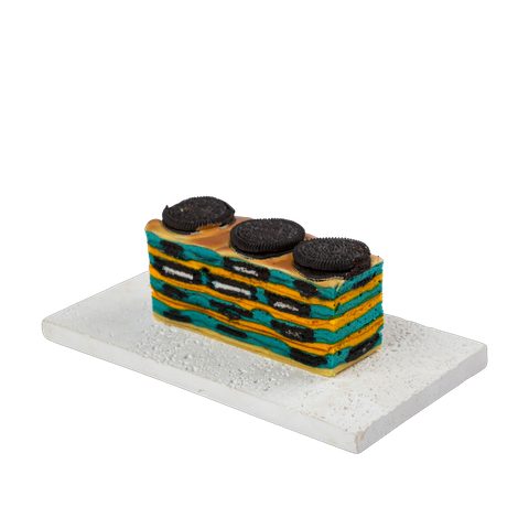 Kek Lapis Oreo Cheese, cut to show the layers